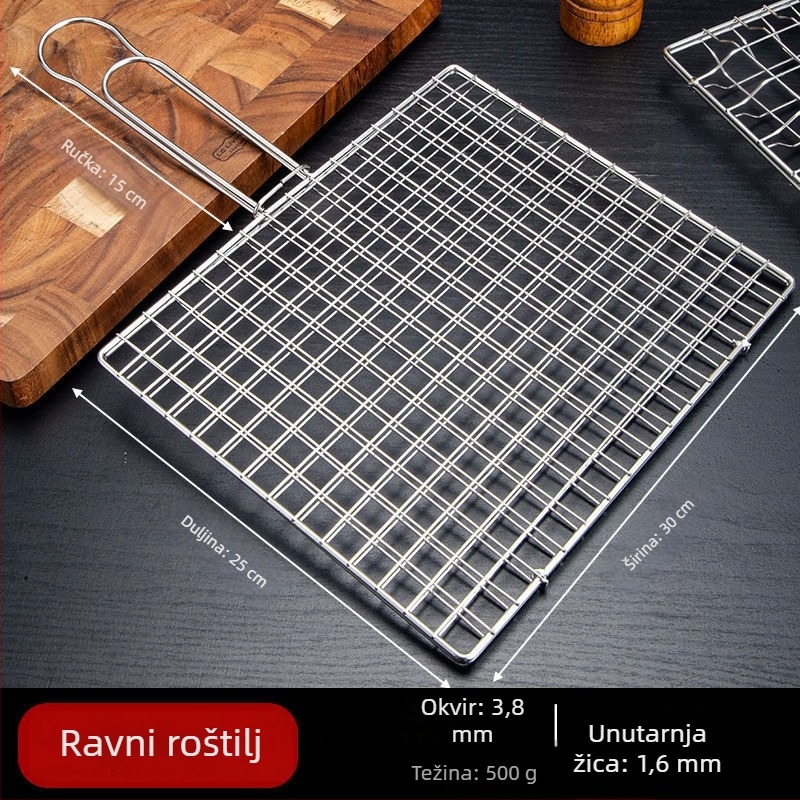 Nehrđajući čelični vanjski roštilj rešet s klipom za ribu, klipovima za povrće, mrežom za meso i sklopivim posudom za pečenje