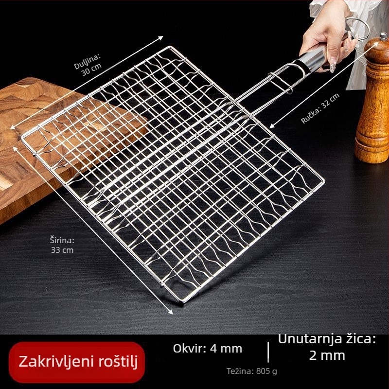 Nehrđajući čelični vanjski roštilj rešet s klipom za ribu, klipovima za povrće, mrežom za meso i sklopivim posudom za pečenje