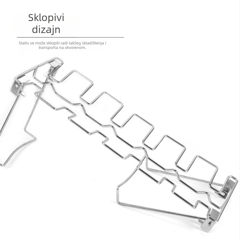 Sklopivi stalak od nehrđajućeg čelika za pileća koljena, za kampiranje i roštilj, s grill tiganjem