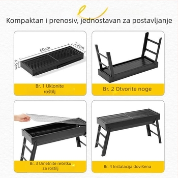 Prijenosni sklopivi roštilj na ugljen za kućnu i vanjsku upotrebu, kamperska mreža za ugljen, BBQ peć, novi ojačani model