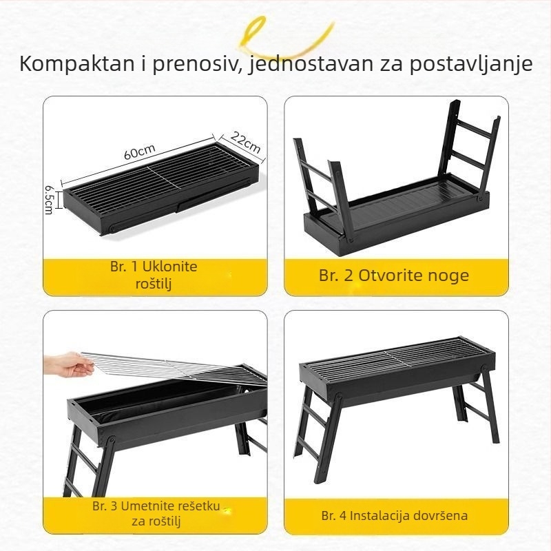 Prijenosni sklopivi roštilj na ugljen za kućnu i vanjsku upotrebu, kamperska mreža za ugljen, BBQ peć, novi ojačani model