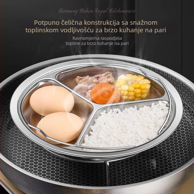 Trokomorni pladanj za parenje od nehrđajućeg čelika, okrugli s ručkom, za rižar