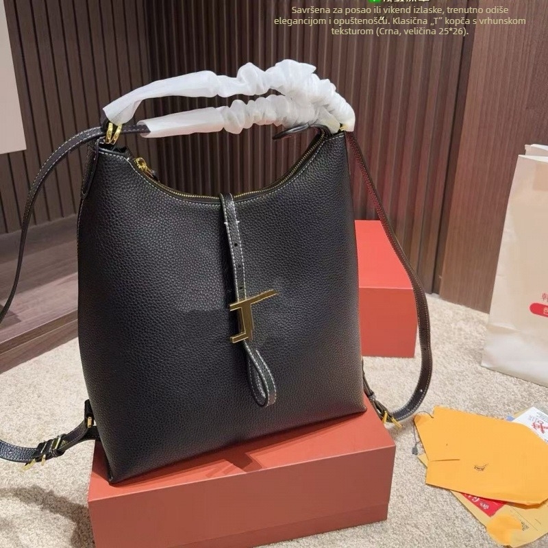 Ženska bucket torba od prave kože, velika zapremina, dizajn s krilima, gradski stil
