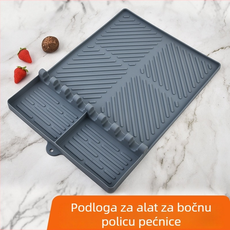 Silikonska podloga za roštilj s bočnim nosačem, zaštitna podloga za tavu, podloga za skladištenje posuđa i odvodna podloga, silikonska podloga za roštilj alate