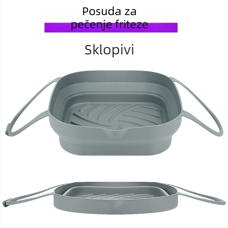 Silikonsko sklopiva kvadratna posuda za fritezu na zrak s dvije ručke – tepsija za pečenje, košarica za prženje, podloga za pečenje, kalup za pečenje