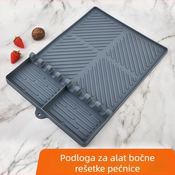 Silikonska podmetač za bočnu policu roštilja — zaštita tava, pohrana pribora i odvod ulja