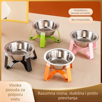 Nehrđajuća čelična zdjela za mačke s tronožnom stalkom i zaštitom vrata