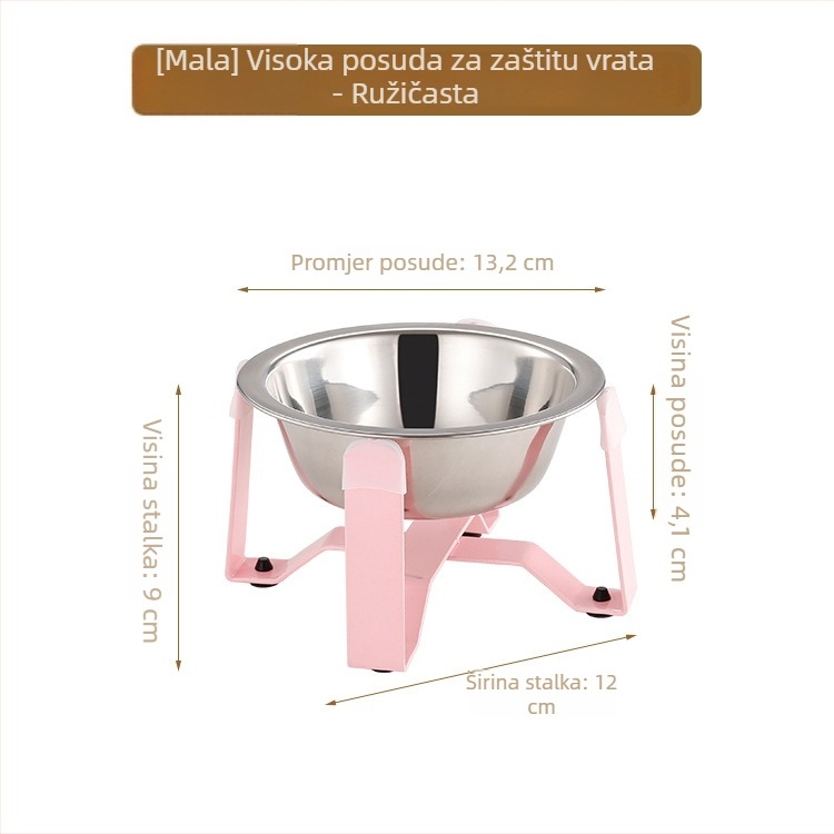 Nehrđajuća čelična zdjela za mačke s tronožnom stalkom i zaštitom vrata