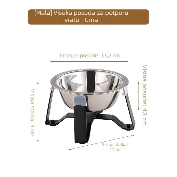 Nehrđajuća čelična zdjela za mačke s tronožnom stalkom i zaštitom vrata
