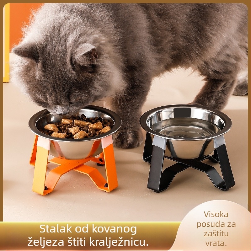Nehrđajuća čelična zdjela za mačke s tronožnom stalkom i zaštitom vrata