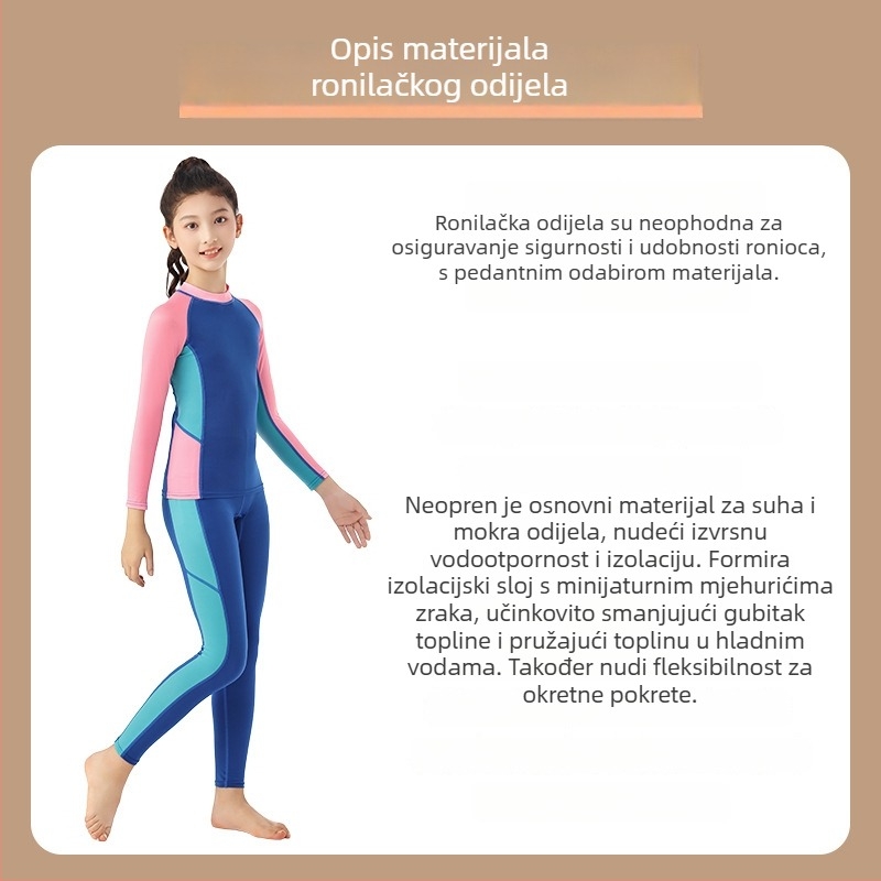 Dječji dvodijelni neoprenski wetsuit za vodene sportove: surfanje, plivanje, vožnja brodom, ronjenje s maskom, toplinska zaštita i zaštita od sunca