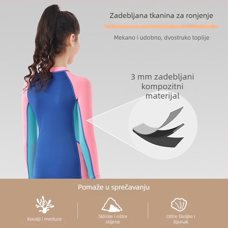 Dječji dvodijelni neoprenski wetsuit za vodene sportove: surfanje, plivanje, vožnja brodom, ronjenje s maskom, toplinska zaštita i zaštita od sunca