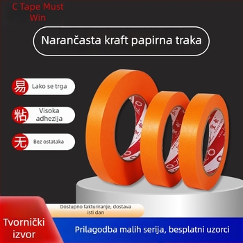 Narančasta maskirajuća traka od washi papira visoke adhezije, za označavanje epoksidnih podova i lijepljenje fasadnih ploča, 50 m rolna