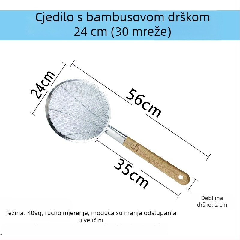 Veliko kuhinjsko sito od nehrđajućeg čelika s finom mrežom