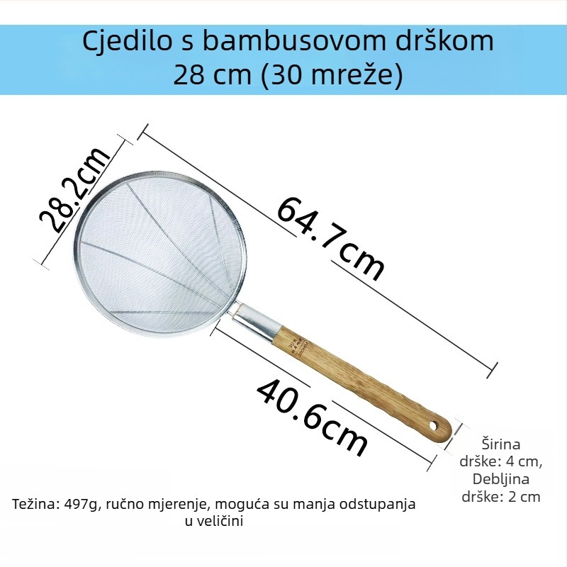 Veliko kuhinjsko sito od nehrđajućeg čelika s finom mrežom