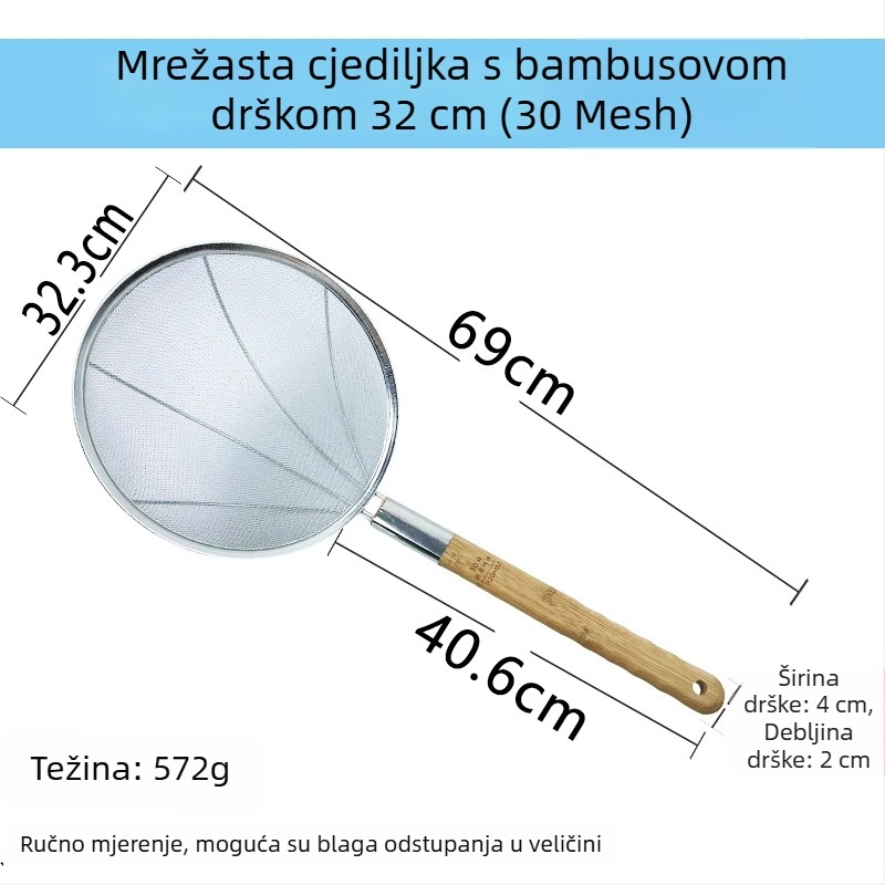 Veliko kuhinjsko sito od nehrđajućeg čelika s finom mrežom