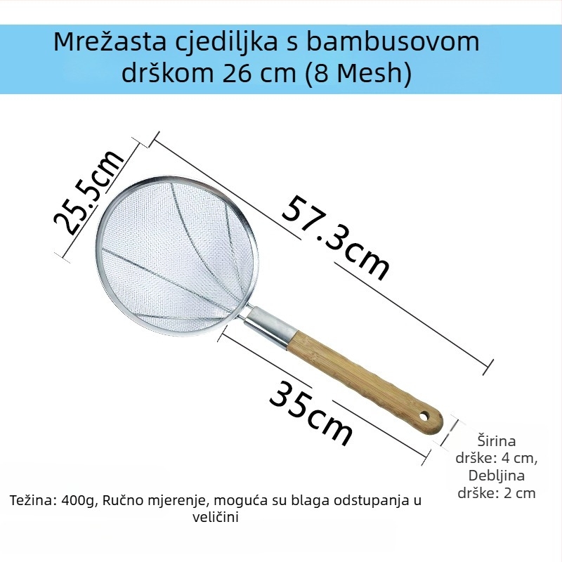 Veliko kuhinjsko sito od nehrđajućeg čelika s finom mrežom