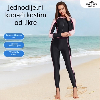 Sbart jednodijelni kupaći kostim s blok-bojama, dugi rukavi, vodootporan, za šetnju uz obalu i šnorkanje