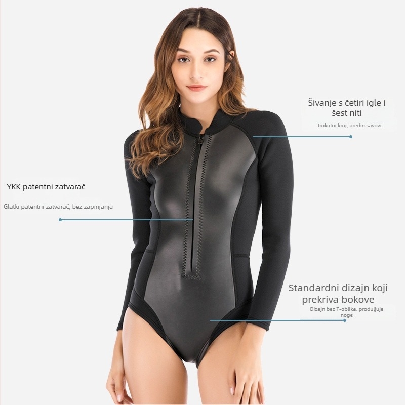 Ženski jednodijelni neoprenski kostim od 1,5 mm, dugi rukavi, za ronjenje, snorkeling i zimsko plivanje