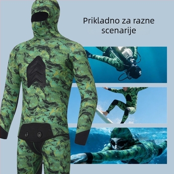 Potapljački neopren s kapuljom, maskirnim uzorkom, dvodijelni