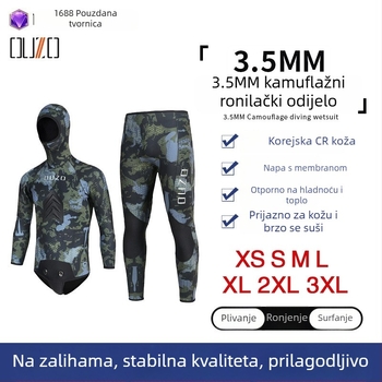 3,5 mm podijeljeni ronilački kombinezon s kapuljom, CR lagana koža, deblja izolacija za toplinu, kamuflažni uzorak za surfanje