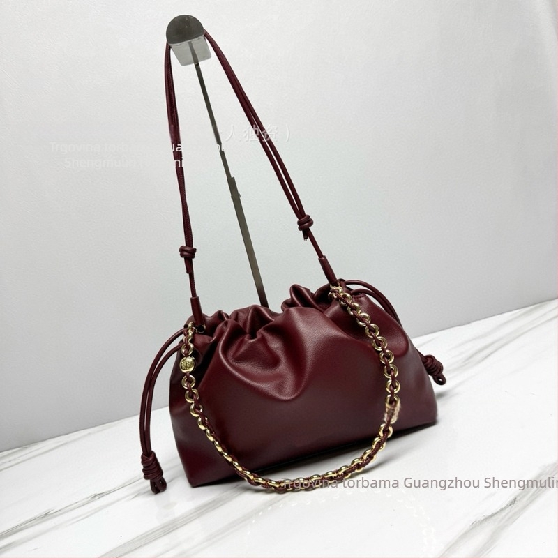 Torba od prave kože ovce u oblaku oblika, sa šnimom i lancem, plisirana, za nošenje u ruci, na ramenu ili crossbody za žene