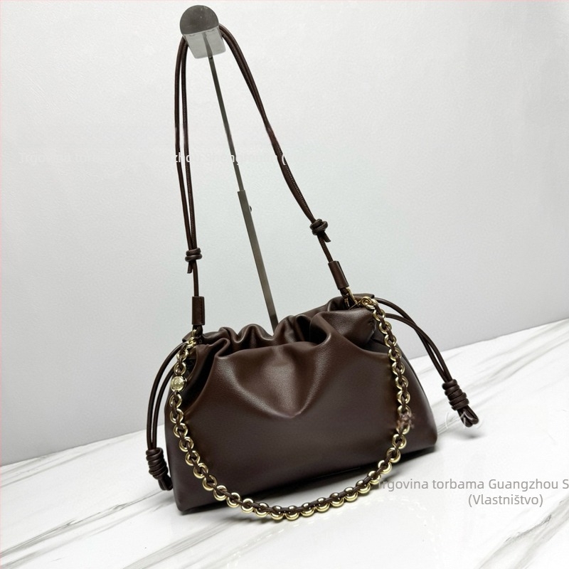 Torba od prave kože ovce u oblaku oblika, sa šnimom i lancem, plisirana, za nošenje u ruci, na ramenu ili crossbody za žene