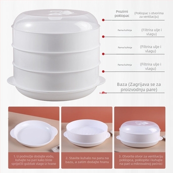 Kućni mikrovalni parovnik velikog kapaciteta, višeslojni posuda za paru, dvostruka posuda za paru, plastični sklopivi parovnik