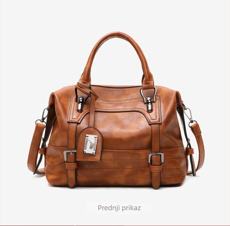 Retro ženska torbica Boston od uljano-voskane kože, ručna, preko ramena ili crossbody, velika zapremina, moderan euro-američki stil.