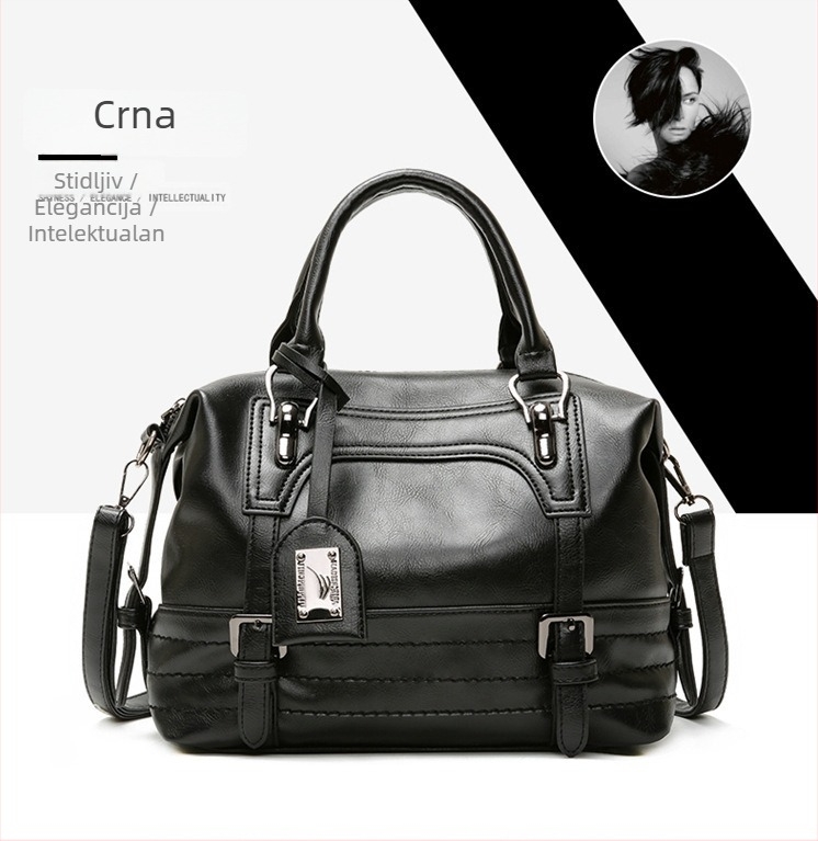 Retro ženska torbica Boston od uljano-voskane kože, ručna, preko ramena ili crossbody, velika zapremina, moderan euro-američki stil.