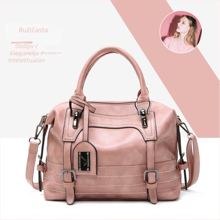 Retro ženska torbica Boston od uljano-voskane kože, ručna, preko ramena ili crossbody, velika zapremina, moderan euro-američki stil.