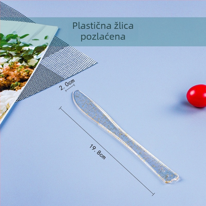 Zadebljani jednokratni pribor: nož, vilica i žlica, tvrdi plast, pribor stilom zapadnog tipa s dugom drškom, pojedinačno pakirano