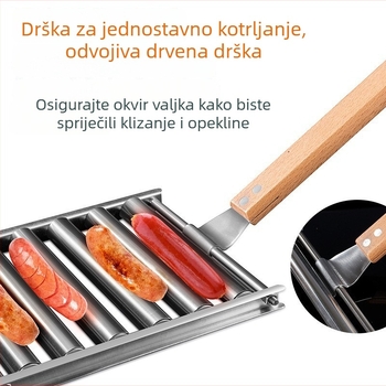 Odvojiva mreža za roštilj od nehrđajućeg čelika s kotačićima za kobasice, vanjski roštilj, prijenosni kućni alat