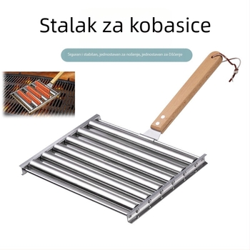 Odvojiva mreža za roštilj od nehrđajućeg čelika s kotačićima za kobasice, vanjski roštilj, prijenosni kućni alat