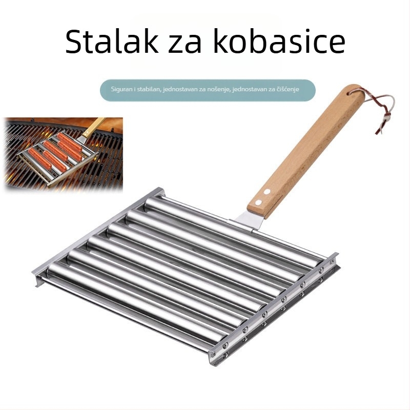 Odvojiva mreža za roštilj od nehrđajućeg čelika s kotačićima za kobasice, vanjski roštilj, prijenosni kućni alat