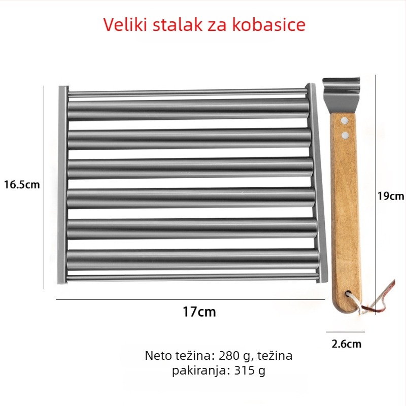 Odvojiva mreža za roštilj od nehrđajućeg čelika s kotačićima za kobasice, vanjski roštilj, prijenosni kućni alat