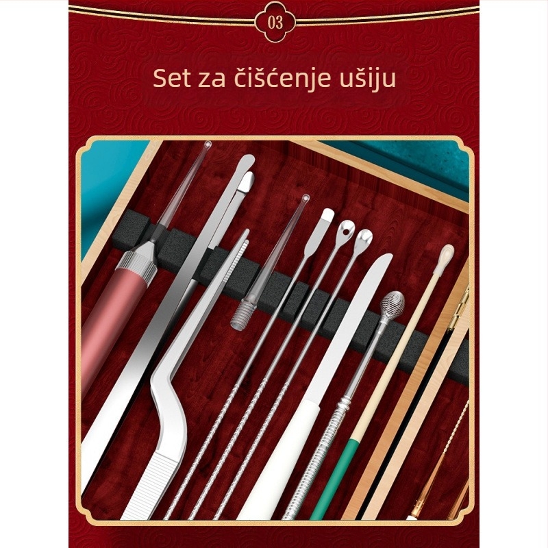 20-komadni profesionalni set alata za čišćenje uha u drvenoj kutiji, s punjivom ručnom lampom, bambusove ušne žličice, grafitno siva