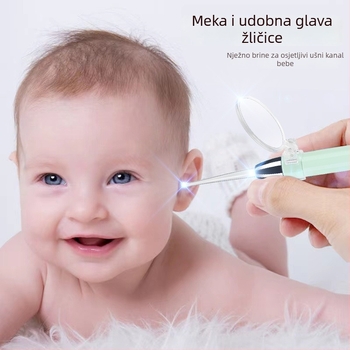 Metalna žlica za uši sa svjetlom za djecu, svjetleći set za čišćenje uha, zelena