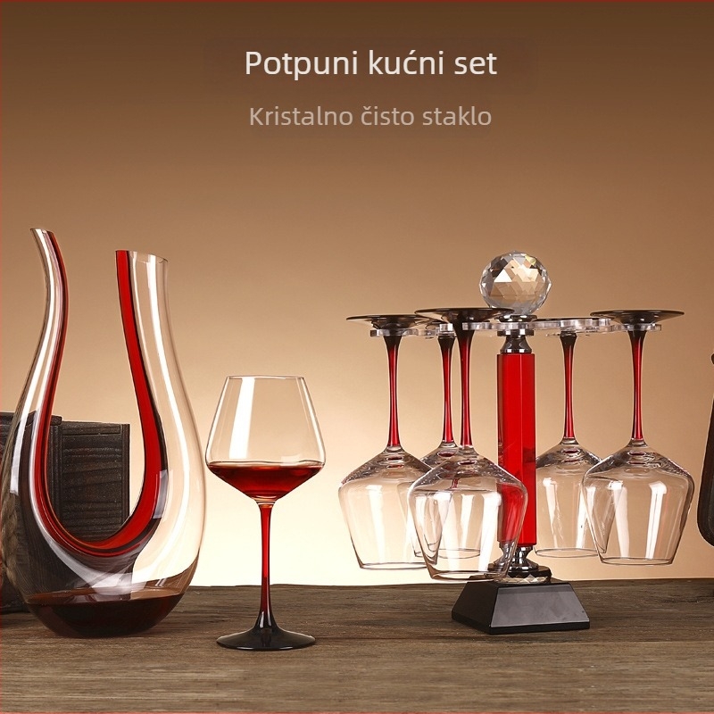 Crvena čaša za vino s dugim stalkom, kućni set, kristalno staklo, U-oblik trbuha, dekanter, visoka čaša