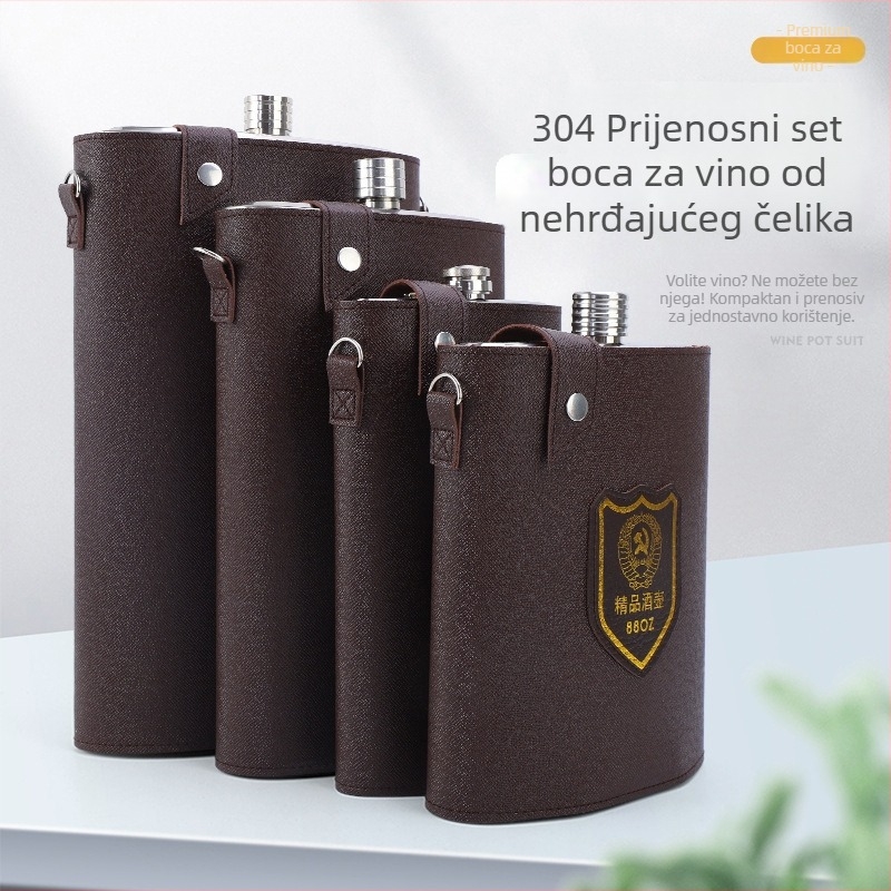 Velika boca od nehrđajućeg čelika s kožnim futrolom – prenosni automobilski set (0,5–5 kg)