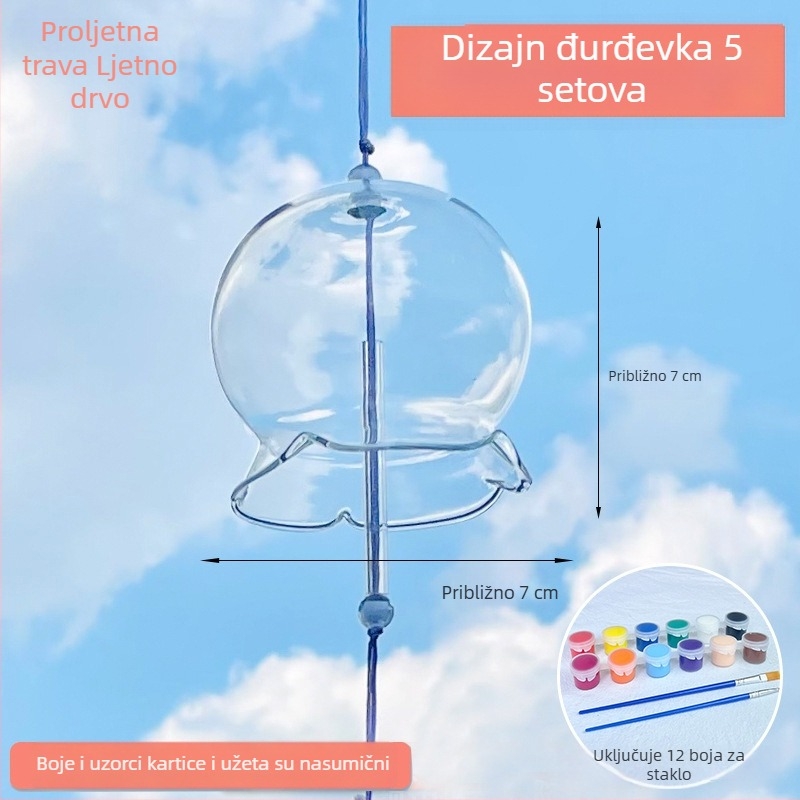 DIY zvončić za vjetar od prozirnog stakla u japanskom stilu s oslikanim dizajnom