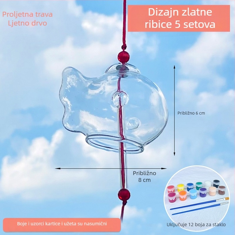 DIY zvončić za vjetar od prozirnog stakla u japanskom stilu s oslikanim dizajnom