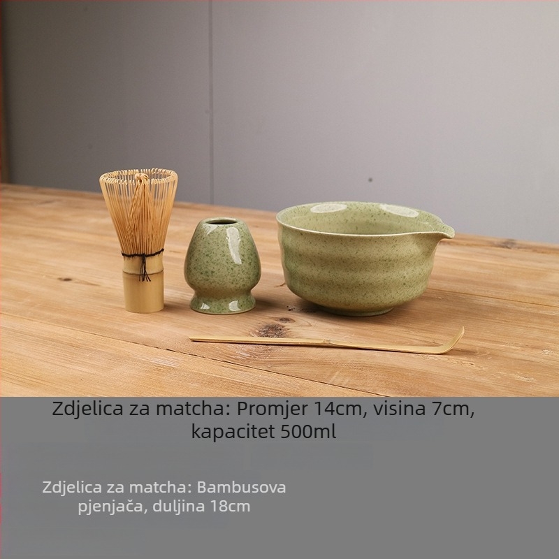Japanski set za matcha: keramička zdjela za matcha sa izljevom, držačem za metlicu za matcha, čajna žličica, 100-prutna metlica za matcha, set alata za pripremu čaja dinastije Song