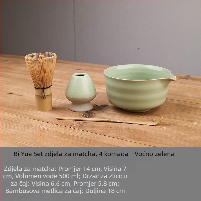 Japanski set za matcha: keramička zdjela za matcha sa izljevom, držačem za metlicu za matcha, čajna žličica, 100-prutna metlica za matcha, set alata za pripremu čaja dinastije Song