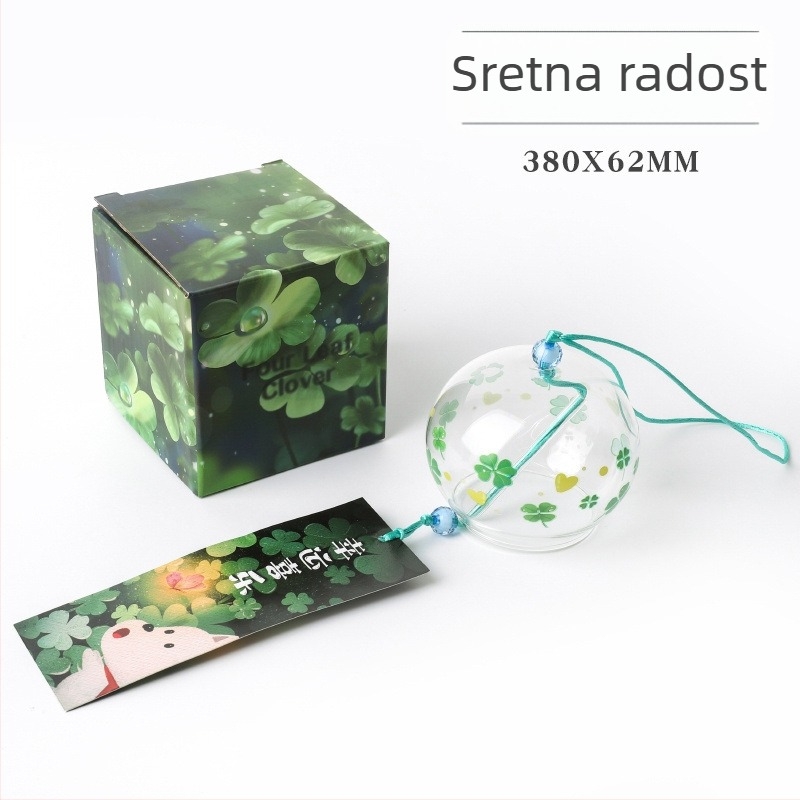 Stakleni vjetreni zvon s motivom trešnje, viseća dekoracija za spavaću sobu, japanski stil, s perjem