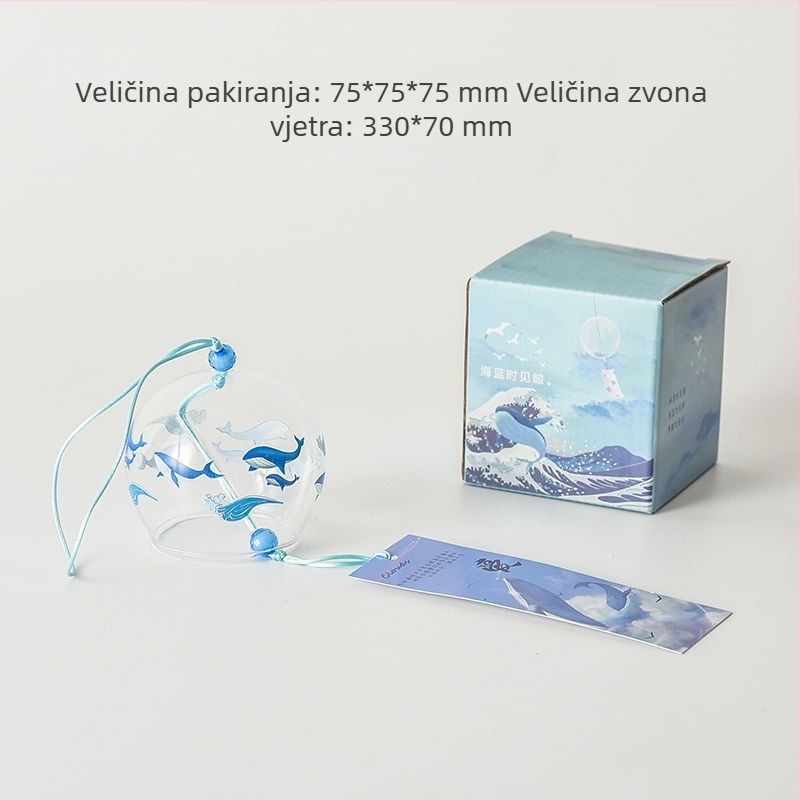 Stakleni vjetreni zvon s motivom trešnje, viseća dekoracija za spavaću sobu, japanski stil, s perjem