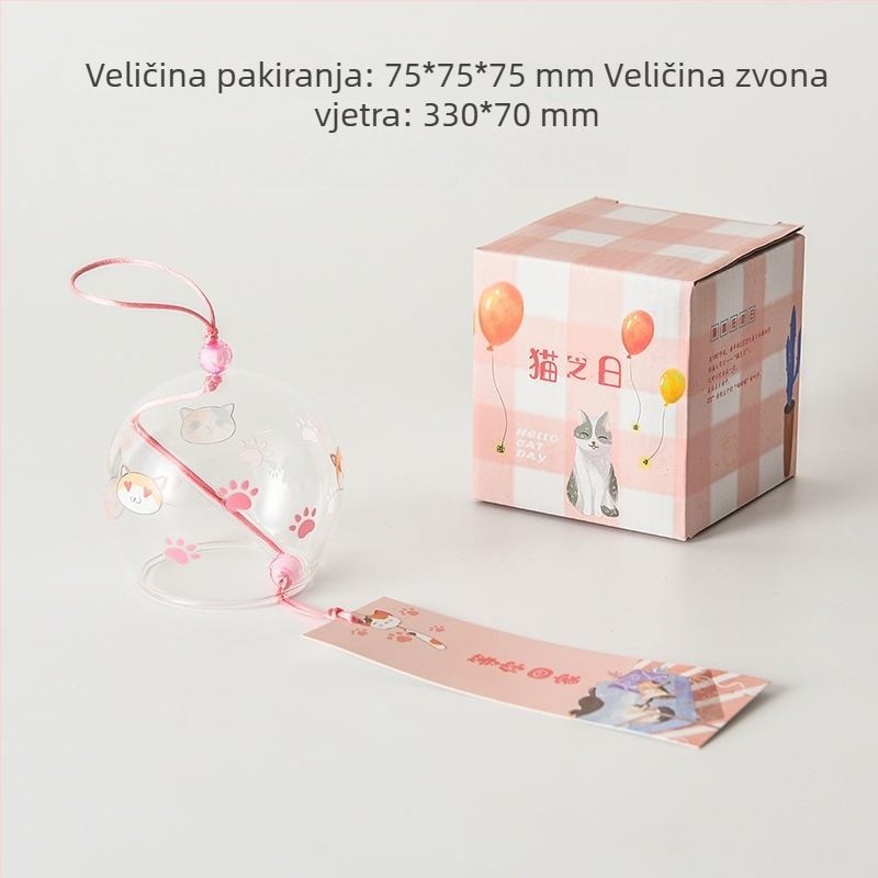 Stakleni vjetreni zvon s motivom trešnje, viseća dekoracija za spavaću sobu, japanski stil, s perjem