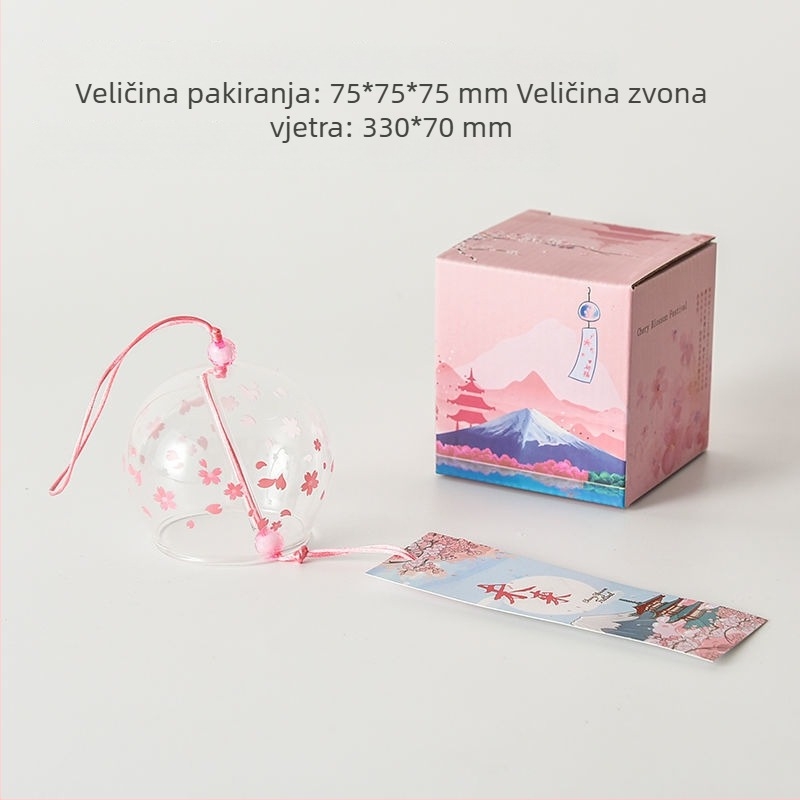 Stakleni vjetreni zvon s motivom trešnje, viseća dekoracija za spavaću sobu, japanski stil, s perjem