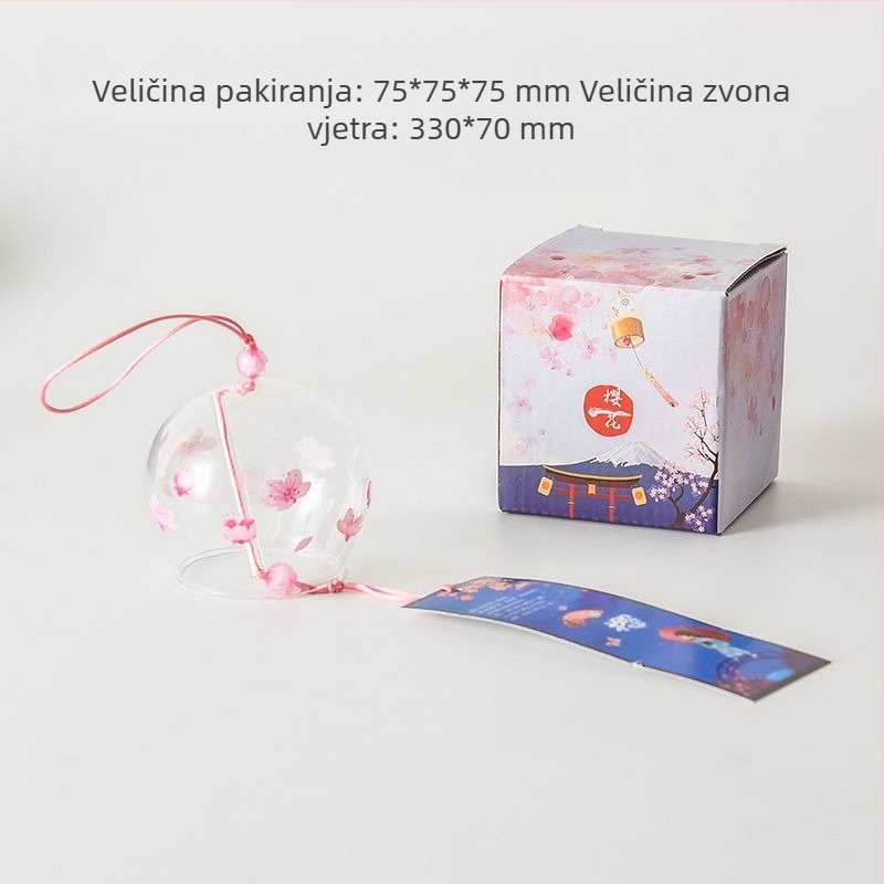 Stakleni vjetreni zvon s motivom trešnje, viseća dekoracija za spavaću sobu, japanski stil, s perjem