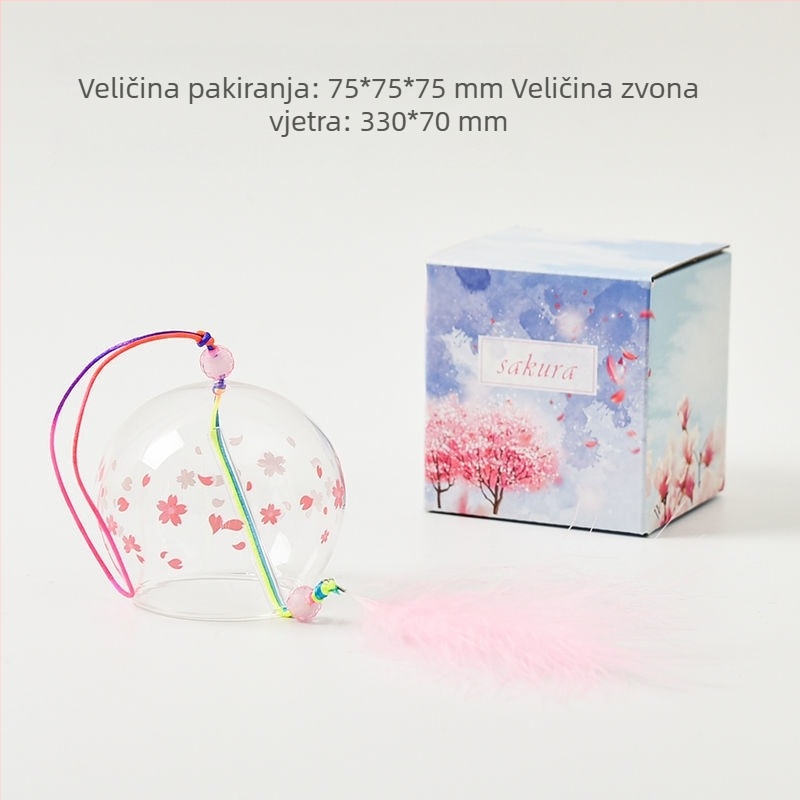 Stakleni vjetreni zvon s motivom trešnje, viseća dekoracija za spavaću sobu, japanski stil, s perjem